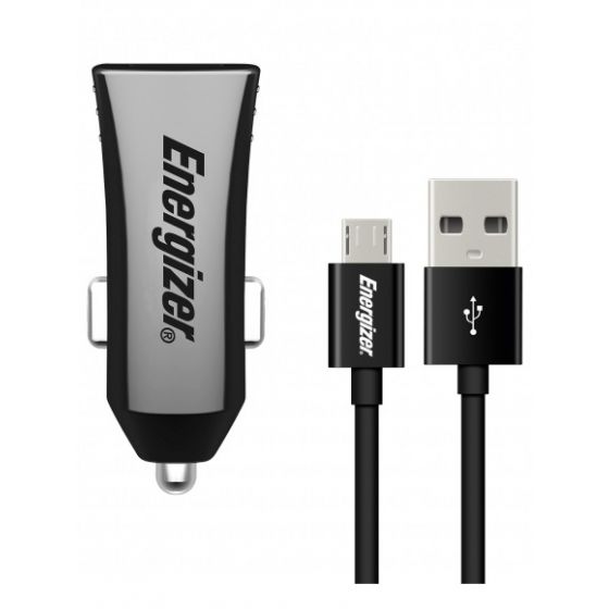 Energizer Ultimate Car Charger With Micro USB Cable, 2 Ports, 3.4A - Black