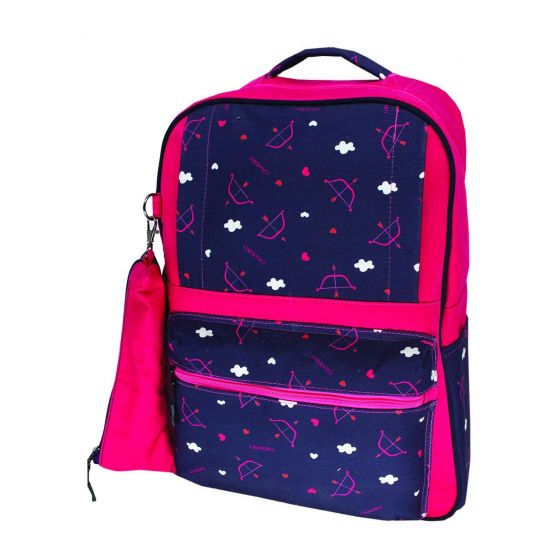 Gharibo Bags School Backpack With Pencil Case for Girls, Arrows Pattern - Rose and Navy