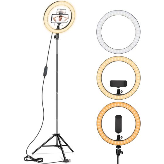 AIXPI Ring Light with Tripod Stand and Phone Holder, 10 Inch - Black