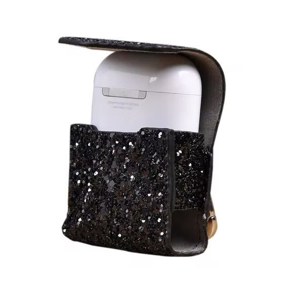 Leather Case for Apple AirPods- Glitter  Black