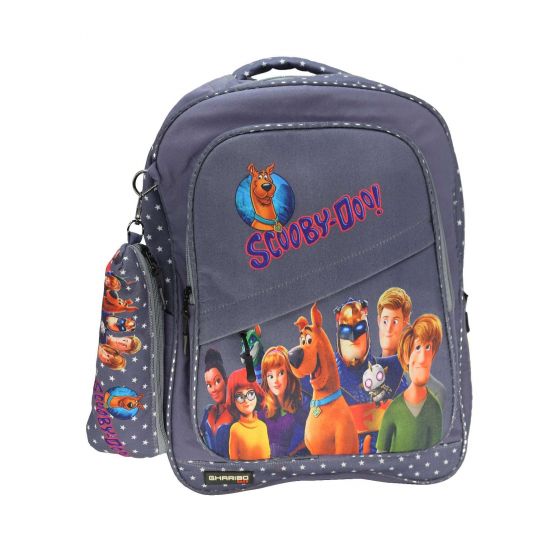 Gharibo Bags School Backpack With Pencil Case For Boys, Scoby Doo Pattern - Grey