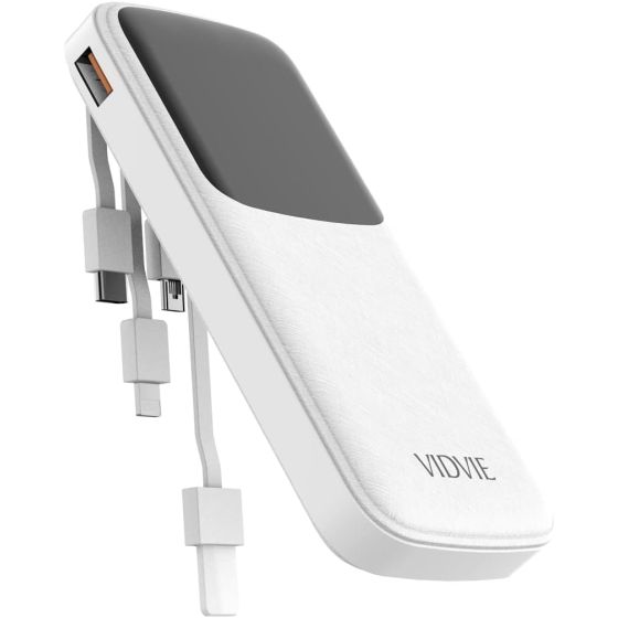 VIDVIE Power bank 4 in 1-10,000 mAh 10W - 4 Built in cables (USB, Lighting, Type C, Micro) Digital Screen, For iPhone & Android Phones Grey