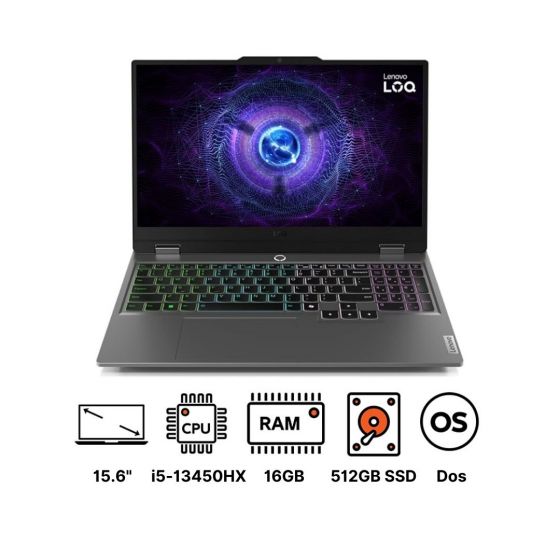 Lenovo LOQ 15IRX9 Gaming Laptop, Intel Core i5-13450HX, 512GB SSD, 16GB RAM, 15.6 Inch, FHD IPS 144Hz Display, NVIDIA GeForce RTX 3050 6GB GDDR6, FreeDOS - Luna Grey