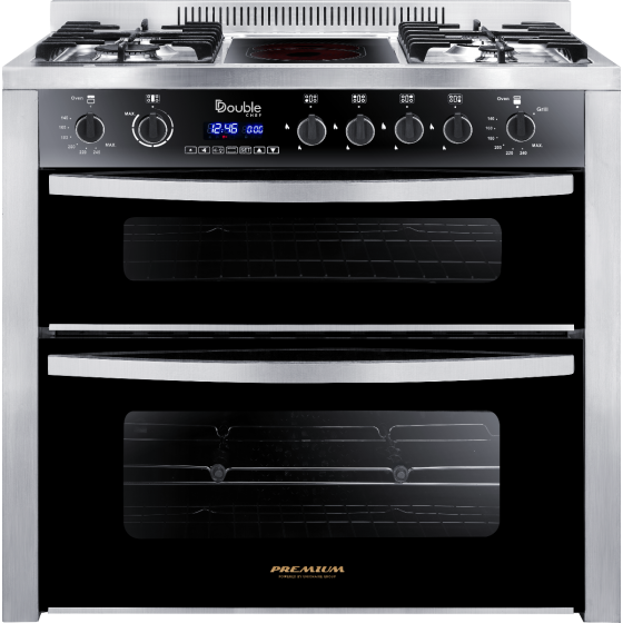Premium  Double Chef Gas And Electric Cooker, 5 Burners, Stainless Steel/Black- PRM6090SS-1GC-511-IDSP-DV-F