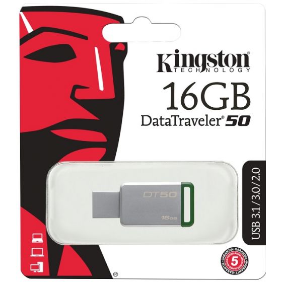 Kingston Data Traveler 50 Flash Drive, 16GB, Green - DT50/16GB
