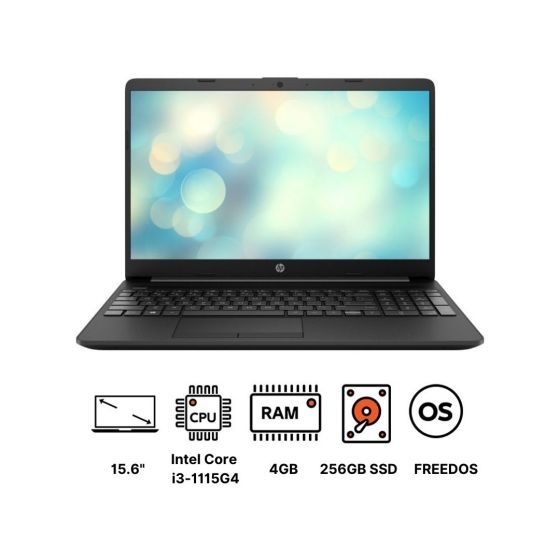 لاب توب اتش بي 15-dw3049ne 3G4Q9EA، انتل كور i3-1115G4، شاشة 15.6 بوصة HD، هارد 256 جيجا SSD، رام 4 جيجا، كارت انتل UHD جرافيكس، فري دوس - اسود
