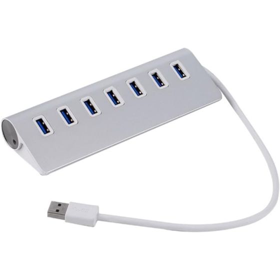 موزع USB الومنيوم محمول، 7 منافذ - ابيض