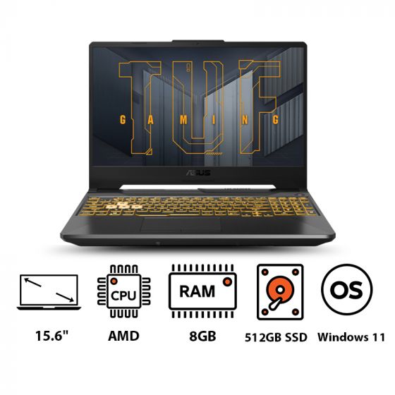 لاب توب  اسوس TUF  جيمنج A15 FA506NC-HN005W، ايه ام دي رايزن  5 7535HS، هارد 512 جيجا SDD، رام 8جيجا،  شاشة 15.6 بوصة FHD، كارت شاشة انفيديا جي فورس  RTX 3050 سعة 4 جيجا GDDR6، ويندوز 11 - اسود