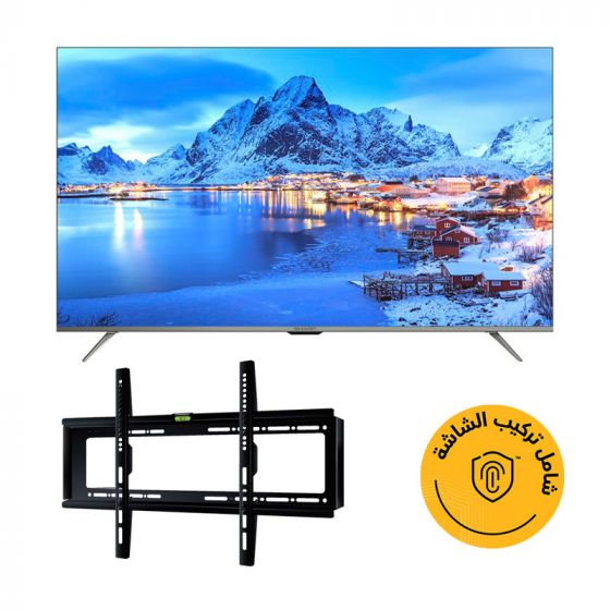 تلفزيون سمارت شارب FL6 سيريس 50 بوصة LED، دقة 4K UHD، بريسيفر داخلي - 4T-C50FL6EX، مع حامل حائط  للتلفزيونات من اي تي اي مقاس (26:55) بوصة، اسود- TX40 (شامل خدمة التركيب)