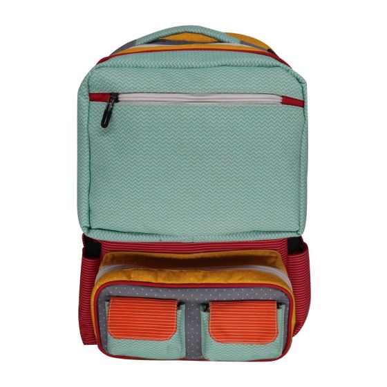 Gharibo Bags School Backpack For Girls, Stripe Pattern - Light Blue and Red
