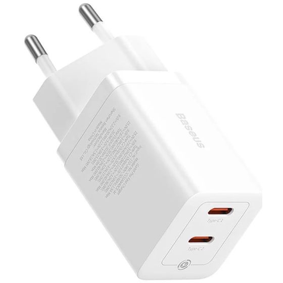 Baseus Wall Charger, 40W, 2 USB-C Ports, White - CCGP180102