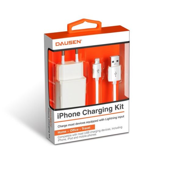 Dausen Wall Charger with Lightning Cable, 1 Amper, White- TR-RI1028