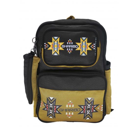 Gharibo Bags One Hand School Backpack With Pencil Case for Girls, Stars Pattern - Black and Yellow