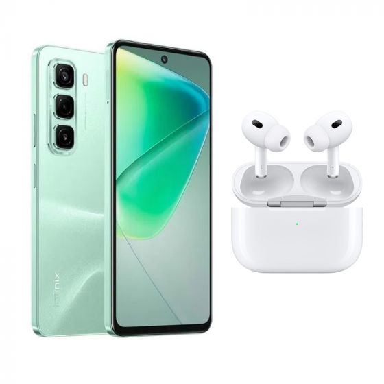 Infinix Hot 50, 256GB, 8GB RAM, 4G LTE, Dual SIM - Sage Green with Ridingtone AirPods Pro 2nd Gen Earbuds, Noise Cancellation - White