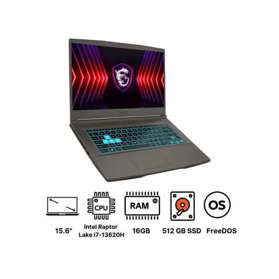 MSI Thin 15 B13VE Gaming Laptop, Intel Raptor Lake i7-13620H, 512GB NVMe PCIe SSD Gen4x4, 16GB RAM, 15.6 Inch, FHD 144Hz, Nvidia GeForce RTX 4050 GDDR6 6GB, FREEDOS - Cosmos Gray