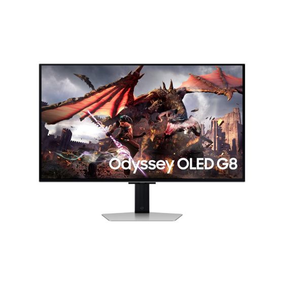 شاشة العاب سامسونج اوديسي G8 G80SD، حجم 32 بوصة 4K UHD OLED، معدل تحديث 240 هرتز، فضي - LS32DG800SUXEN
