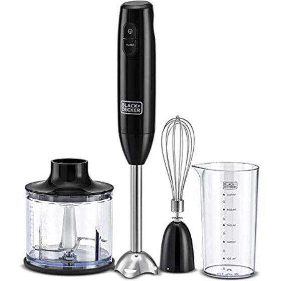 Black + Decker 3 In 1 Hand Blender with Chopper, 500 ML, 600 Watts, Black - HB600-B5