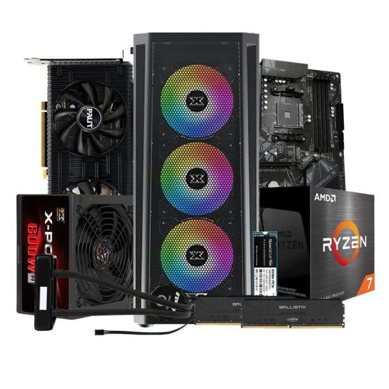 Xigmatek Master X Case with Gigabyte B550 Gaming X Motherboard, Crucial BALLISTIX 2×8GB RAM, AMD Ryzen 7 5700X Processor and Team MP33 M.2 NVMe 256GB