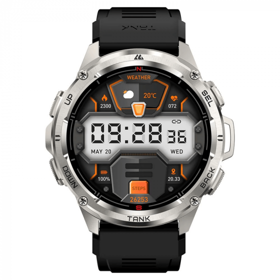 Kospet Tank T3 Ultra Smart Watch - Silver Case and Black Strap