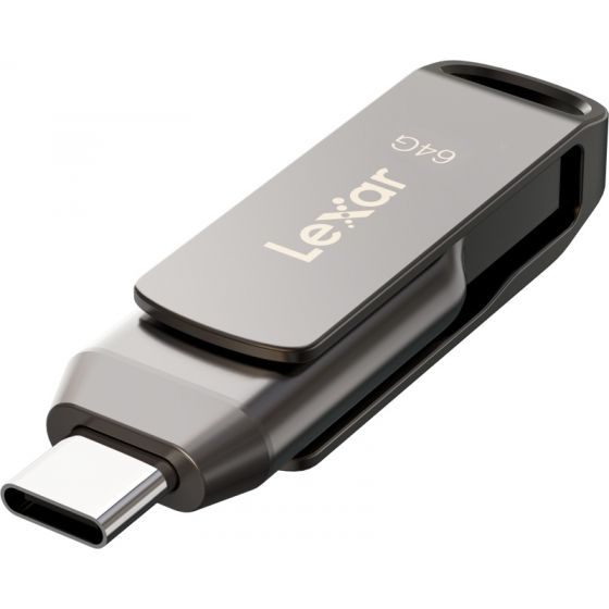 Lexar JumpDrive D400 USB-C and USB 3.1 Flash Drive, 64GB - Grey