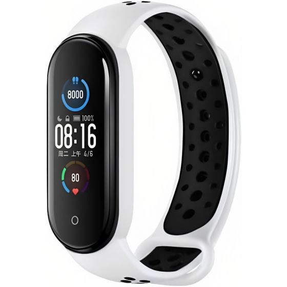 Breathable Silicone Sport Strap for Xiaomi Mi Band 5/Mi Band 6 Smartwatch (White & Black)