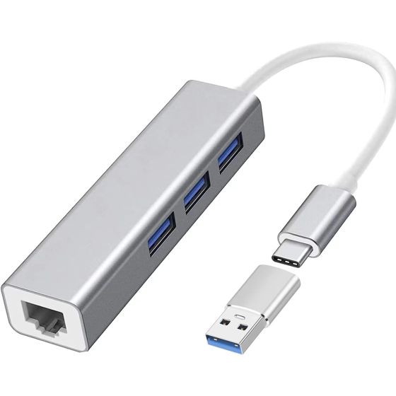 محول USB-C للاب توب 4 في 1، مع محول USB - فضي