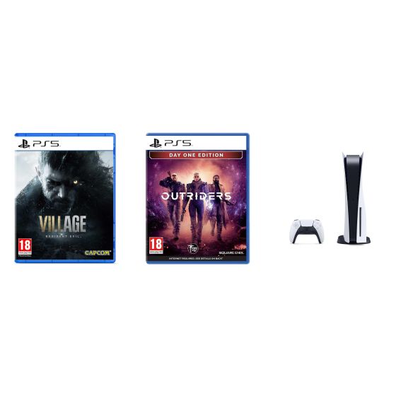 Sony PlayStation 5, 1 Wireless Controller, White - CFI-1016A01 MEE, with Resident Evil Village, and Outriders Day One Edition for PlayStation 5