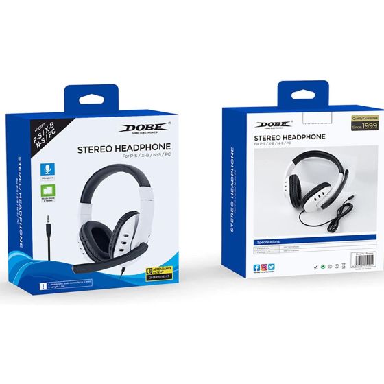 Dobe Wired Stereo Headphone with Microphone, Black and White - TY-0820