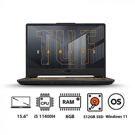 Asus TUF F15 FX 506Hc-HN005W Laptop, Intel Core I5 11400H, 15.6 Inch, 512GB SSD, 8GB RAM, NVIDIA GeForce RTX 3050 4GB Graphics, Windows 11- Black