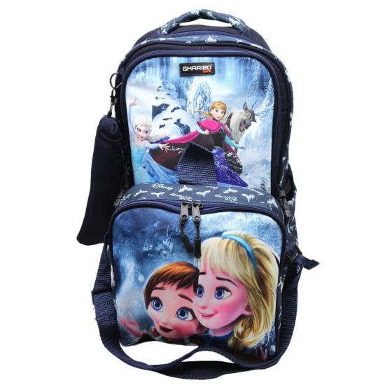 Gharibo Bags School Backpack With Lunch Bag and Pencil Case for Girls, Frozen Pattern - Black