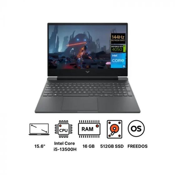لاب توب جبمنج اتش بي فيكتوس 15-FA1018NIA 803B9EA، انتل كور i5-13500H، هارد 512 جيجا SSD، رام 16 جيجا، شاشة IPS مقاس 15.6 بوصة، دقة FHD، بمعدل تحديث 144 هرتز، كارت شاشة انفيديا جي فورس RTX 4050 بسعة 6 جيجا GDDR6، فري دوس - فضي مايكا