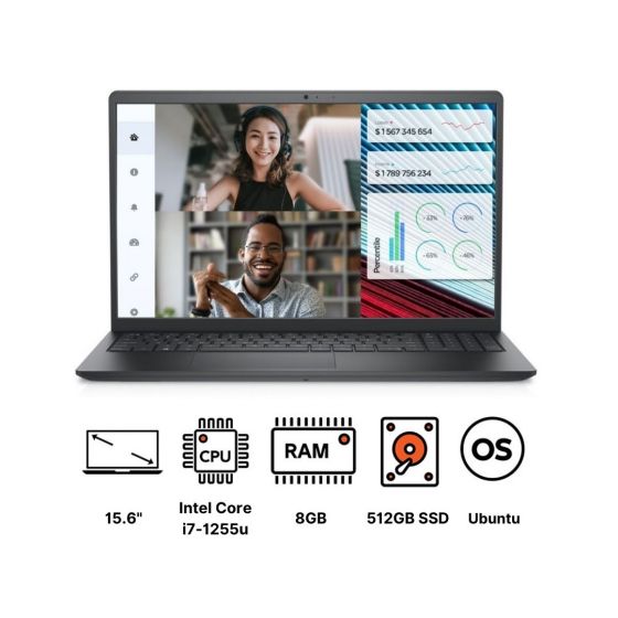 Dell Vostro 3520 Laptop, Intel Core i7-1255u, 15.6 Inch FHD, 60Hz, 512GB SSD, 8GB RAM, Intel Iris Xe Graphics, Ubuntu - Black