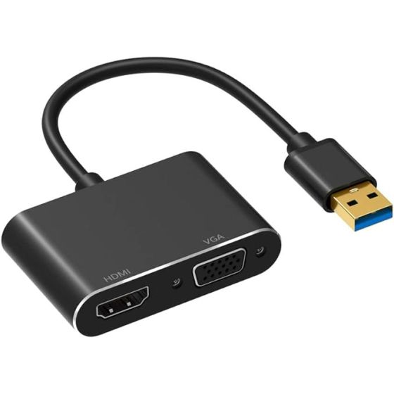 USB-A to HDMI VGA Hub, 2 Ports - Black