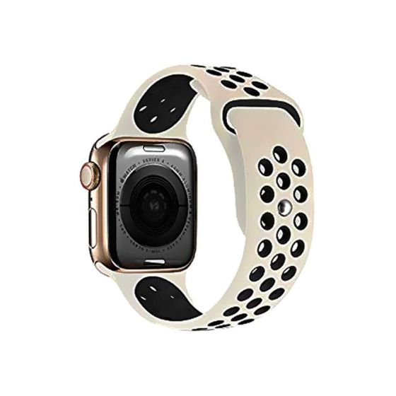 Perfii Silicone Replacement Strap for Apple Smart Watch, 42-44mm, Platinum and Black - ABD156