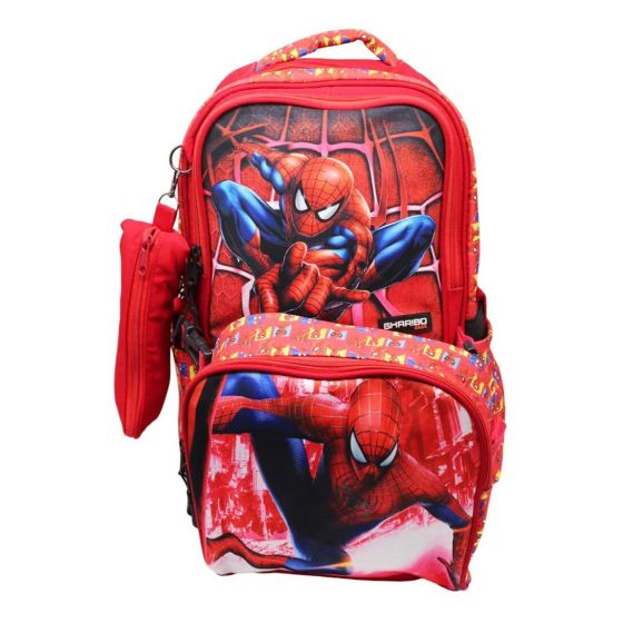 Gharibo Bags School Backpack With Lunch Bag and Pencil Case for Boys, Spider Man Pattern - Red