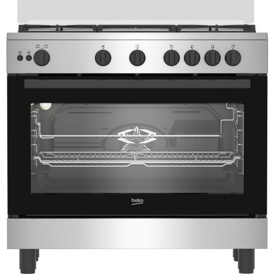 Beko Gas Cooker, 90 CM, 5 Burners, Silver - BGGR 11125 GX