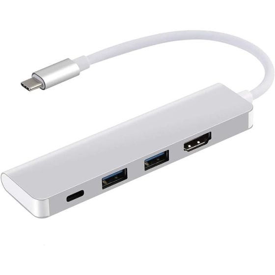 موزع 4 في 1 بمنفذ USB-C، لاجهزة بمنفذ C - رمادي