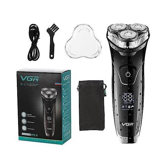 VGR Premium Rechargeable Shaver, Wet and Dry, Black - V-318