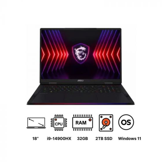 MSI Raider 18 HX A14VIG Gaming Laptop, Intel Core i9-14900HX, 2TB SSD, 32GB RAM, NVIDIA GeForce RTX 4090 16GB, 18 Inch QHD+ IPS 240Hz Display, Windows 11 - Core Black