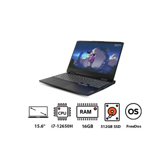 لاب توب جيمينج لينوفو ايديا باد 3 15IAH7، انتل كور i7-12650H، شاشة مقاس 15.6 بوصة، هارد SSD سعة 512 جيجا، 16 جيجا رام، كارت شاشة نفيديا جي فورس RTX 3050 Ti جرافيكس سعة 4 جيجا GDDR6، دوس - رمادي