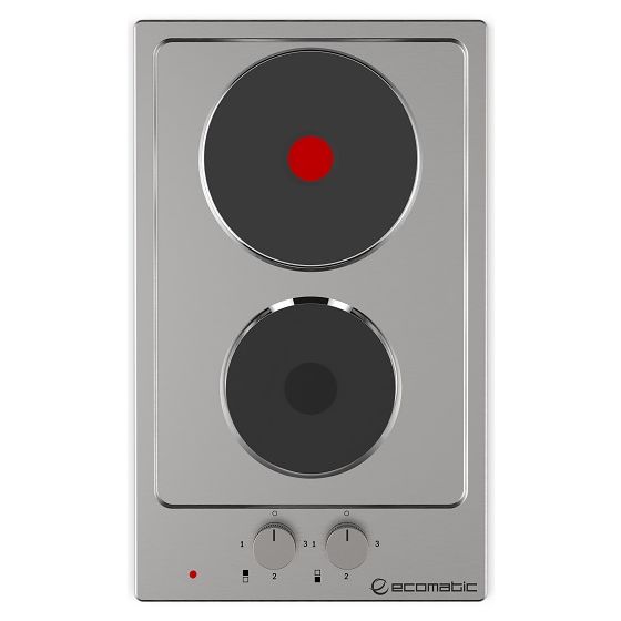 Ecomatic Electric Built-In Hob, 2 Burners, Stainless Steel- ES303