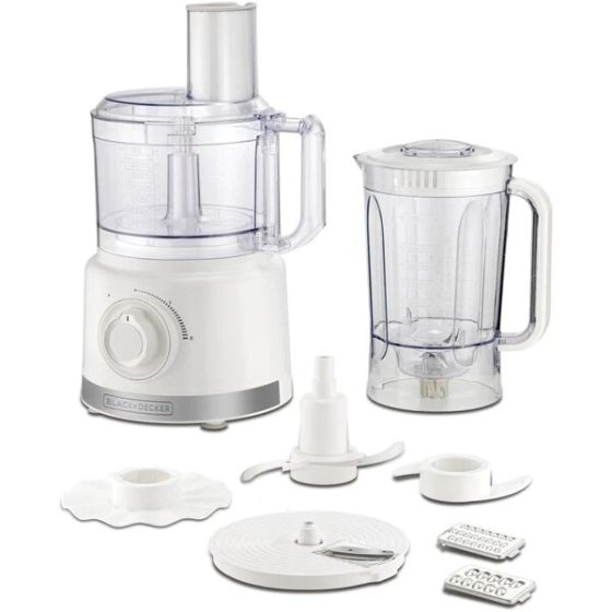 Black + Decker Food Processor with Attachments, 1.8 Liters, 750W, White - FX760