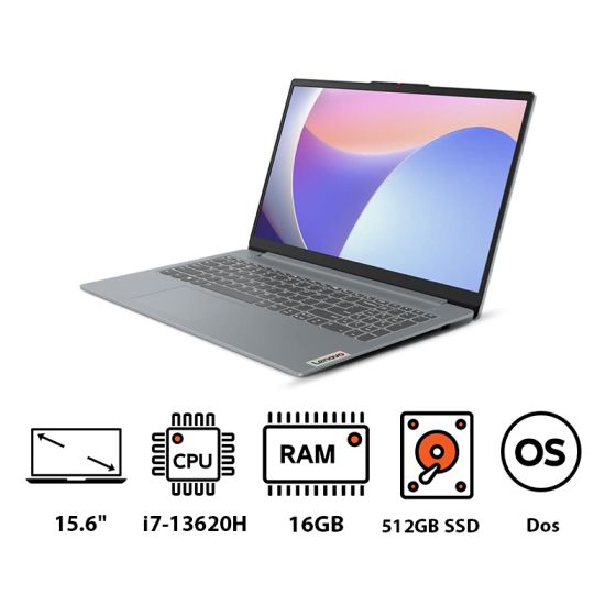 Lenovo IdeaPad Slim 3 15IRH8 Laptop, Intel Core i7-13620H, 512 GB SSD, 16GB RAM, 15.6 Inch, FHD Anti-Glare Display, Intel UHD Graphics, Dos - Arctic Grey