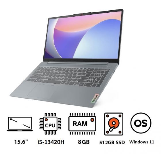 Lenovo IdeaPad Slim 3 15IRH8 Laptop, Intel Core i5-13420H, 512GB SSD, 8GB RAM, 15.6 Inch, FHD IPS, Intel UHD Graphics, Windows 11 - Arctic Grey