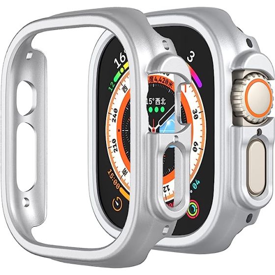 Compatible with Apple Watch Ultra 49mm Hard PC Case Cover Resistant Impact Shockproof Protective All-Around Edge Protective PC Hard Bumper Cover Face for Apple Watch Ultra 49mm (Silver)