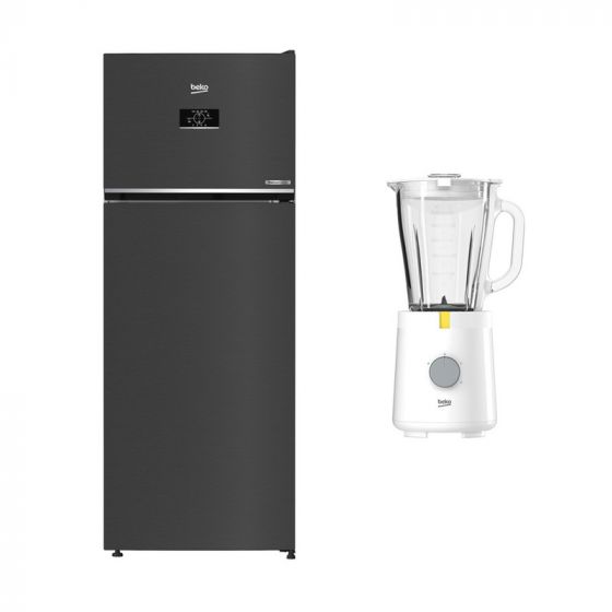 Beko No Frost Top Freezer Refrigerator, 406 Liters, Dark Inox - RDNG551M20TXBR, with Blender, 1.5 Liters, 600 Watt - TBN 62608 W