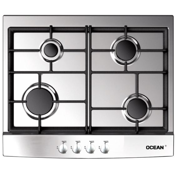 Ocean Gas Hob, 60cm, 4 Burners, Stainless Steel - PWN64IPROCE
