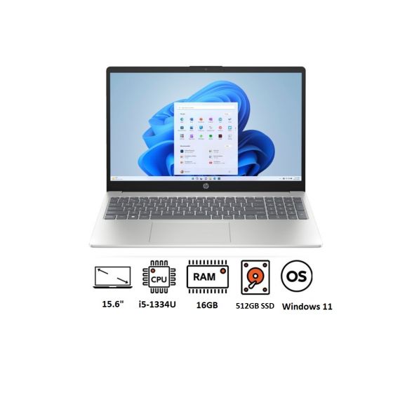 HP 15-fd0069ne A12PSEA Laptop, Intel Core i5-1334U, 512GB NVMe SSD, 16GB RAM, 15.6 Inch FHD, Intel Iris Xe Graphics, Windows 11 - Natural Silver