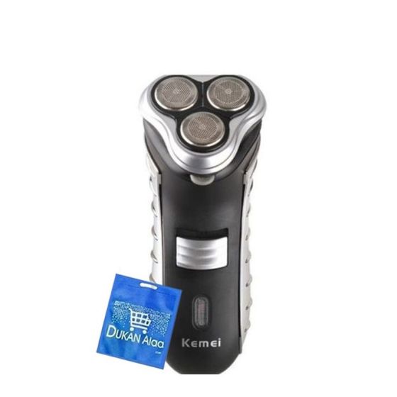 Kemei Dry Rechargeable Rotary shaver with 3 Heads, Black and Silver - KM-268