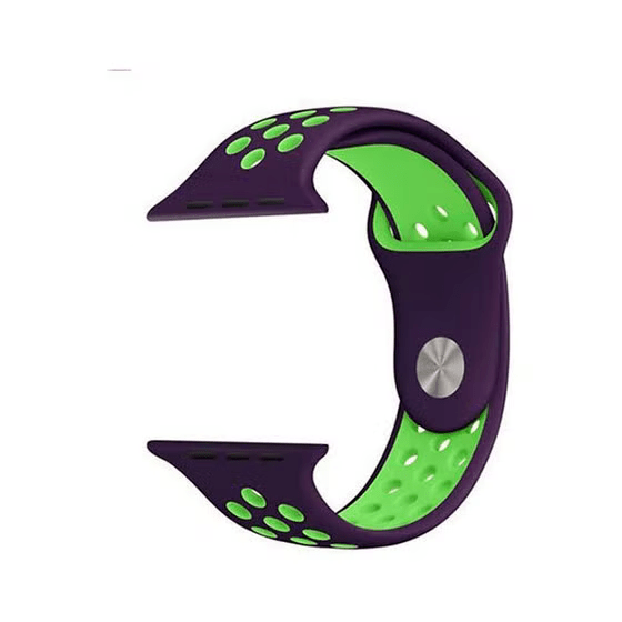 Sbaq Silicone Sport Replacement Strap for Apple Smart Watch, 38mm - Purple and Green